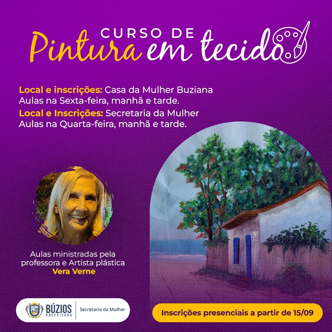 Secretaria da Mulher de Búzios abre inscrição para Curso de Pintura em tecido