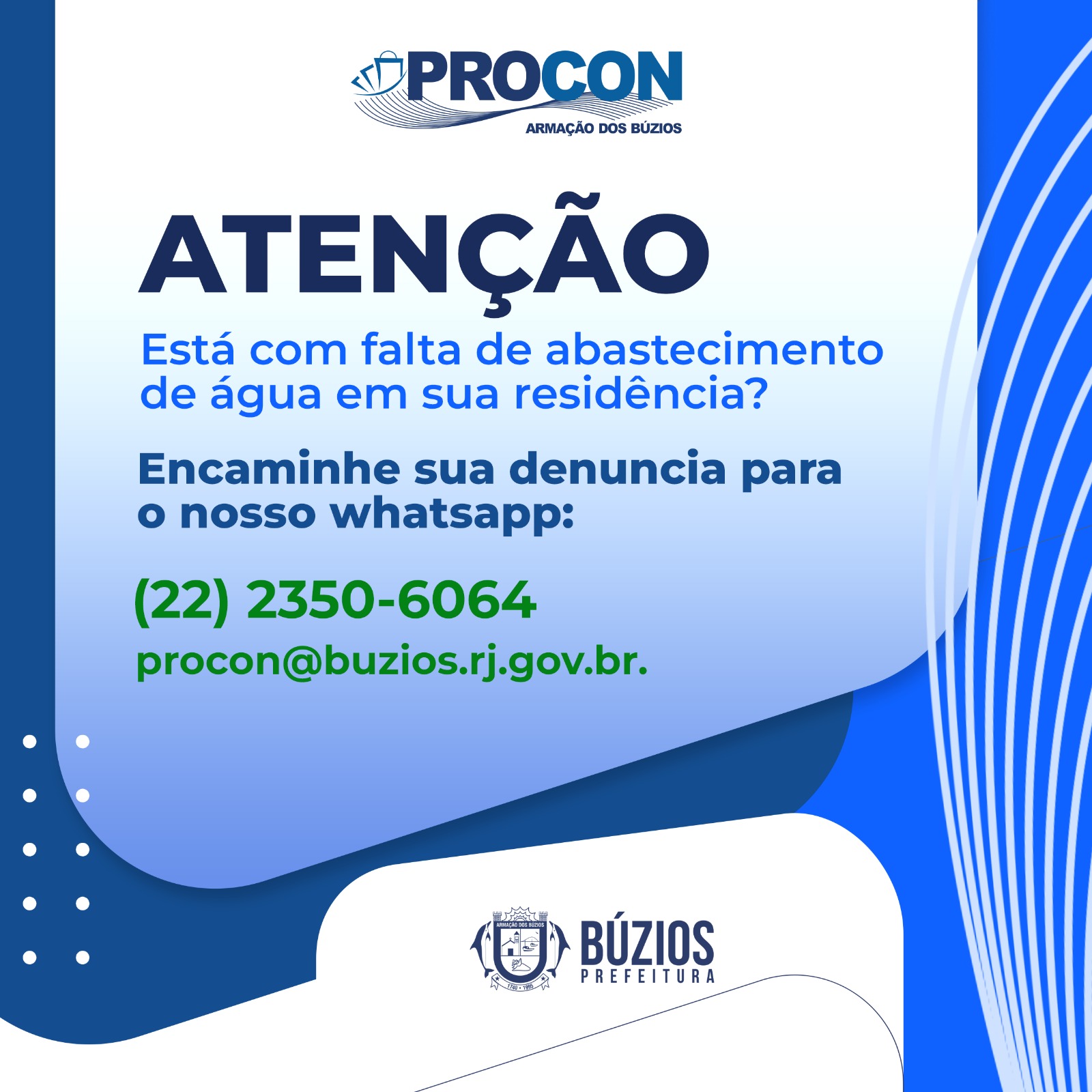 Procon de Búzios informa número para denúncias sobre falta de abastecimento de água