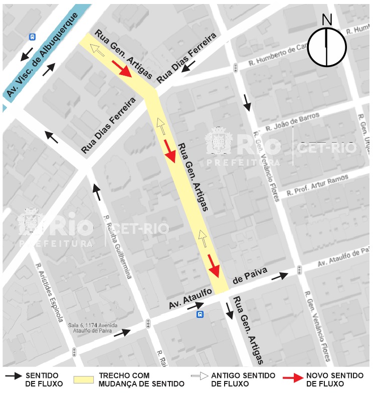 Trecho da Rua General Artigas, no Leblon, terá mudança de mão de direção no sábado - Prefeitura da Cidade do Rio de Janeiro