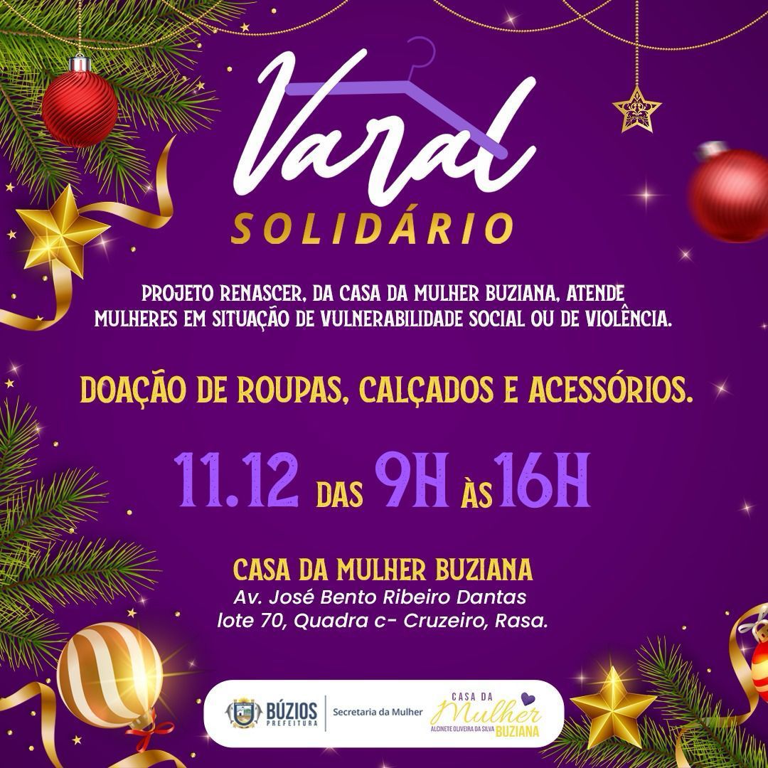 Varal Solidário especial de Natal da Secretaria da Mulher de Búzios será na próxima segunda-feira